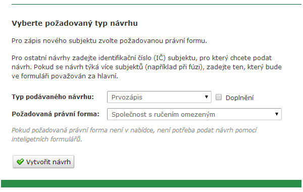 formulář pro podání návrhu na zápis společnosti do obchodního rejstříku